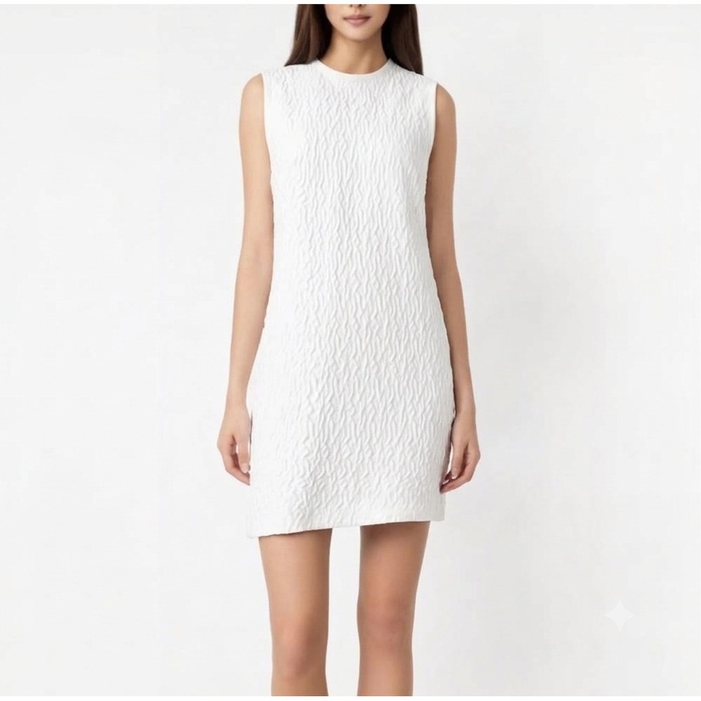 Carven Paris White Textured Matelasse Sleeveless Shift Dress 38 250R114